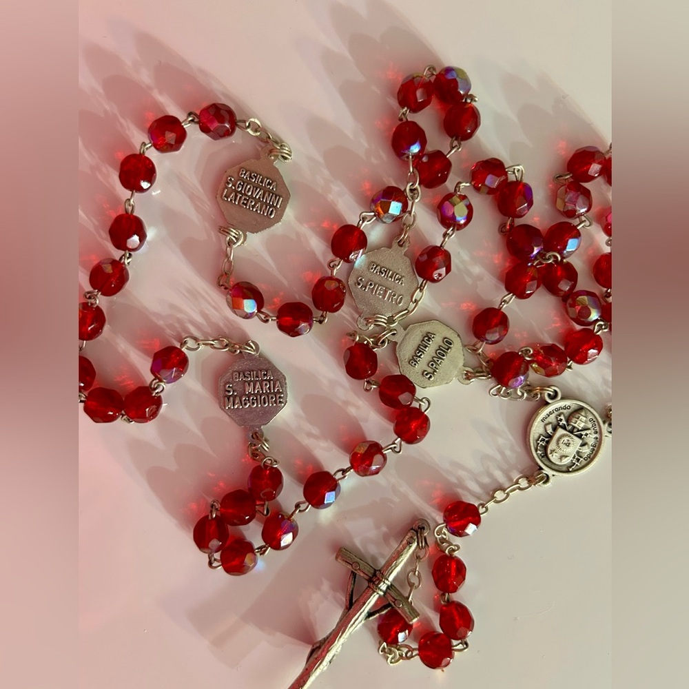 Beautiful vintage Italian rosary with red AB glass beads